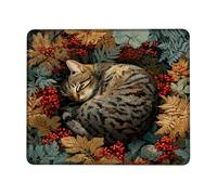 Fall Cat Mouse Pad, Cozy Tabby Cat in Colorful Foliage Design, Non-Slip Rubber Mouse Pad for Home and Office Use, Square 8x10 Inch