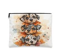 Fall Catahoulas Leopard Dog Makeup Bag, Cute Autumn Maple Leaf Cosmetic Travel Pouch for Women Girls, Portable Small Canvas Zipper Organizer, Puppy Toiletry Bag 7x9 Inch