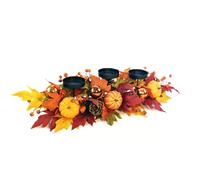 Fall Centerpiece with 3 Candle Holders, Artificial Pumpkins, Pine Cones, Autumn Leaves, Berries, Thanksgiving Table Decoration