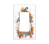 Fall Chickadees Bird Decorative Light Switch Cover Plate 1 Gang Single Rocker, Autumn Birdhouse Maple Leaf Electrical Faceplate for Kitchen Bathroom, Fun Switchcover Decor
