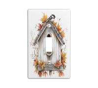 Fall Chickadees Bird Decorative Light Switch Cover Plate 1 Gang Single Toggle, Autumn Birdhouse Maple Leaf Electrical Faceplate for Kitchen Bathroom, Fun Switchcover Decor