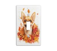 Fall Chihuahua Dog Decorative Light Switch Cover Plate 1 Gang Single Toggle, Fun Autumn Maple Leaves Puppy Electrical Faceplate for Room, Weird Cute Pet Switchcover Switchplate