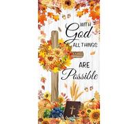 Fall Christian Door Cover Decorations with God All Things are Possible Photography Backdrop Maple Leaves Cross Porch Banner for Thanksgiving Autumn Harvest Holiday Party Decorations (3X6FT)