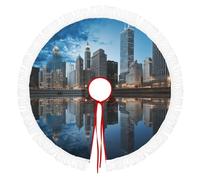 Fall Christmas Tree Skirts with Tassel, Chicago Reflected Printed Xmas Halloween Tree Skirt for Holiday Party Farmhouse Home Decor Ornaments