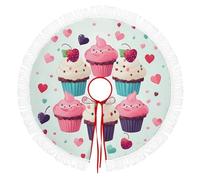 Fall Christmas Tree Skirts with Tassel, Cupcake Candy Hearts Sweet Printed Xmas Halloween Tree Skirt for Holiday Party Farmhouse Home Decor Ornaments