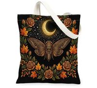 Fall Cicadas Insect Canvas Tote Bag for Shopping 13 * 15, Holiday Vintage Flowers Reusable Grocery Bag for Women, Autumn Travel Pattern Gift Decoration