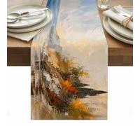 Fall Coastal Cliffs Table Runner Rustic Brown Teal Sunset Wilderness Landscape Washable Cotton Linen Dining Table Runner Tabletop Decorations for Restaurant Home Kitchen Party 13 x 90 Inch,