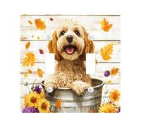 Fall Cockapoo Dog Decorative Light Switch Cover Plate 2 Gang Double Toggle, Autumn Wood Flower Leaf Electrical Faceplate for Kitchen Bathroom, Puppy Switchcover Decor