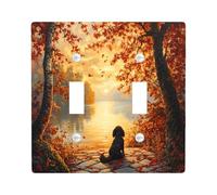 Fall Cocker Spaniel Dog Decorative Light Switch Cover Plate 2 Gang Double Toggle, Autumn Nature Scene Electrical Faceplate for Kitchen Bathroom, Puppy Switchcover Decor