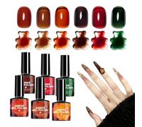 Fall Colored Nail - 6 Colors Amber Caramel Ink Paint,with Brush Fall Fingernail Winter Theme - for Women, Men, Lady, Mother, Stage Performance, Formal Event, Salon