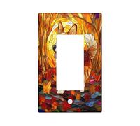 Fall Corgi Dog Decorative Light Switch Cover Wall Plate 1 Gang Single Rocker, Autumn Stained Glass Electrical Faceplate for Kitchen Bathroom, Pet Switchcover Decor