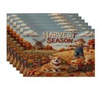 Fall Corgi Dog Placemats Set of 6, 12 * 18, Autumn Farmhouse Harvest 4Pcs Print Table Mats for Dinning, Scarecrow Country Holiday Home Kitchen Decor