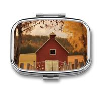 Fall Country Barn Pill Box 2 Compartments Portable Travel Pill Case Mini Medicine Organizer for Pocket Purse Metal Waterproof Medicine Container Holder Vitamin Fish Oil