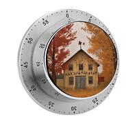 Fall Country Barn Timers Adsorbable Stainless Steel Kitchen Timer Loud 60 Minute Visual Timer Portable Manual Countdown Timers Alarm Clock Time Management Tool for Home Work