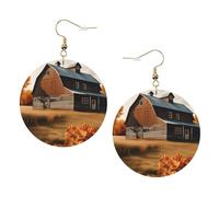 Fall Country Barn Trendy Leather Earrings For Women Dangle 1 Pair Lightweight Printed Piercing Earrings Jewelry Gifts For Women Girls