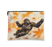 Fall Country Chimpanzee Makeup Bag, Luxury Autumn Maple Leaf Cosmetic Travel Pouch for Women, Gifts for Girls, Gorilla Portable Small Canvas Zipper Organizer 7x9 Inch