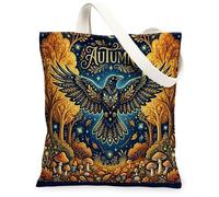 Fall Crow Ravens Bird Canvas Tote Bag for Shopping 13 * 15, Holiday Luxury Forest Trees Reusable Grocery Shoulder Bag for Women, Autumn Painting Gift Decor