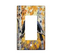Fall Crow Ravens Bird Decorative Light Switch Cover Plate 1 Gang Single Rocker, Autumn Birch Tree Leaf Electrical Faceplate for Kitchen Bathroom, Country Switchcover Decor