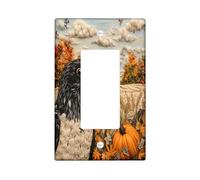 Fall Crow Ravens Bird Decorative Light Switch Cover Plate 1 Gang Single Rocker, Novelty Autumn Country Electrical Faceplate for Kitchen Bathroom, Pumpkins Switchcover Decor
