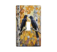 Fall Crow Ravens Bird Decorative Light Switch Cover Plate 1 Gang Single Toggle, Autumn Birch Tree Leaf Electrical Faceplate for Kitchen Bathroom, Country Switchcover Decor