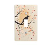 Fall Crow Ravens Bird Decorative Light Switch Cover Plate 1 Gang Single Toggle, Fun Autumn Leaf Branch Electrical Faceplate for Kitchen Bathroom, Country Switchcover Decor