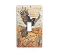 Fall Crow Ravens Bird Decorative Light Switch Cover Plate 1 Gang Single Toggle, Vintage Autumn Country Electrical Faceplate for Kitchen Bathroom, Tribal Switchcover Decor