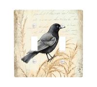 Fall Crow Ravens Bird Decorative Light Switch Cover Plate 2 Gang Double Toggle, Autumn Wheats Crops Electrical Faceplate for Kitchen Bathroom, Country Switchcover Decor