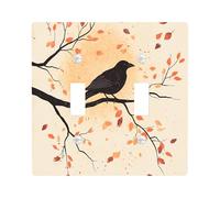Fall Crow Ravens Bird Decorative Light Switch Cover Plate 2 Gang Double Toggle, Fun Autumn Leaf Branch Electrical Faceplate for Kitchen Bathroom, Country Switchcover Decor