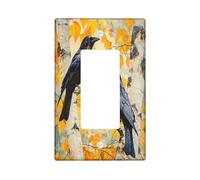 Fall Crow Ravens Bird Decorative Light Switch Cover Wall Plate 1 Gang Single Rocker, Autumn Birch Tree Leaf Electrical Faceplate for Kitchen Bathroom, Country Switchcover Decor