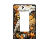 Fall Crow Ravens Bird Decorative Light Switch Cover Wall Plate 1 Gang Single Rocker, Novelty Autumn Country Electrical Faceplate for Kitchen Bathroom, Pumpkins Switchcover Decor