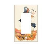 Fall Crow Ravens Bird Decorative Light Switch Cover Wall Plate 1 Gang Single Rocker, Vintage Autumn Country Electrical Faceplate for Kitchen Bathroom, Tribal Switchcover Decor
