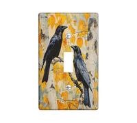 Fall Crow Ravens Bird Decorative Light Switch Cover Wall Plate 1 Gang Single Toggle, Autumn Birch Tree Leaf Electrical Faceplate for Kitchen Bathroom, Country Switchcover Decor