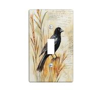 Fall Crow Ravens Bird Decorative Light Switch Cover Wall Plate 1 Gang Single Toggle, Autumn Wheats Crops Electrical Faceplate for Kitchen Bathroom, Country Switchcover Decor