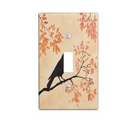 Fall Crow Ravens Bird Decorative Light Switch Cover Wall Plate 1 Gang Single Toggle, Fun Autumn Leaf Branch Electrical Faceplate for Kitchen Bathroom, Country Switchcover Decor
