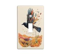 Fall Crow Ravens Bird Decorative Light Switch Cover Wall Plate 1 Gang Single Toggle, Vintage Autumn Country Electrical Faceplate for Kitchen Bathroom, Tribal Switchcover Decor