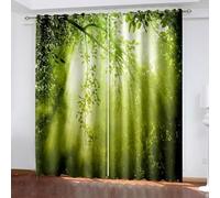 Fall Curtains for Living Room, Green Curtains Kitchen Branches and Sun Polyester 2 Panels 192x108inch