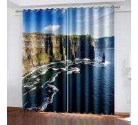 Fall Curtains for Living Room, Room Blackout Curtains Dark Blue Mountain and Sea Landscape Polyester 2 Panels 120x90inch