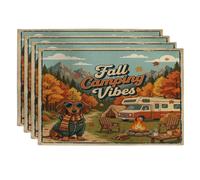 Fall Dachshund Dog Placemats Set of 4, 12 * 18, Autumn Forest RV Camping 4Pcs Print Table Mats for Dinning, Tent Campfire Holiday Home Kitchen Decor