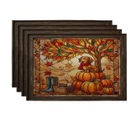 Fall Dachshund Dog Placemats Set of 4, 12 * 18, Stained Glass Autumn Pumpkin 4Pcs Print Table Mats for Dinning, Harvest Holiday Home Kitchen Decor