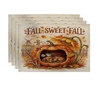 Fall Dachshund Dog Placemats Set of 4, 12x18 Inch, Autumn Country Pumpkin Sunflower 4Pcs Table Mats for Dinning, Farm Holiday Home Kitchen Decor