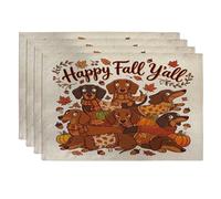 Fall Dachshund Dog Placemats Set of 4, 12x18 Inch, Autumn Stacked Puppy Weird 4Pcs Table Mats for Home Dinning, Maple Leaf Holiday Party Kitchen Decor
