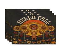 Fall Dachshund Dog Placemats Set of 4, 12x18 Inch, Autumn Vintage Retro Sunflower 4Pcs Table Mats for Dinning, Pumpkin Pattern Holiday Home Kitchen Decor