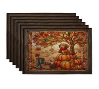Fall Dachshund Dog Placemats Set of 6, 12 * 18, Stained Glass Autumn Pumpkin 4Pcs Print Table Mats for Dinning, Harvest Holiday Home Kitchen Decor