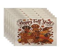 Fall Dachshund Dog Placemats Set of 6, 12x18 Inch, Autumn Stacked Puppy Weird 6Pcs Table Mats for Home Dinning, Maple Leaf Holiday Party Kitchen Decor