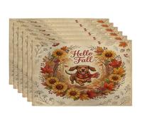 Fall Dachshund Dog Placemats Set of 6, 12x18 Inch, Holiday Cute Vintage 6Pcs Seasonal Table Mats for Dinning, Autumn Holiday Home Kitchen Decor