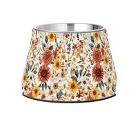 Fall Dahlia Daisy Sunflower White Bowls for Dogs Non Skid Stainless Steel Cats Basic Bowls for Slow Feed Cats Whisker Fatigue