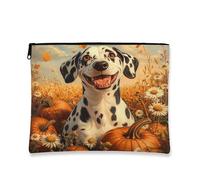 Fall Dalmatian Dog Makeup Bag 7x9 Inch for Travel Pouch, Country Autumn Pumpkin Toiletry Cosmetic Pouch for Women, Oil Painting Fields Portable Canvas Zipper Organizer