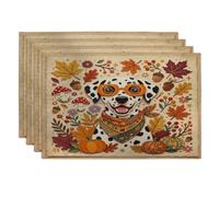 Fall Dalmatian Dog Placemats Set of 4, 12x18 Inch, Autumn Retro Paper Cut Craft 4Pcs Table Mats for Home Dinning, Maple Leaf Holiday Party Kitchen Decor