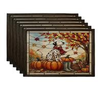 Fall Dalmatian Dog Placemats Set of 6, 12 * 18, Stained Glass Autumn Pumpkin 4Pcs Print Table Mats for Dinning, Harvest Holiday Home Kitchen Decor
