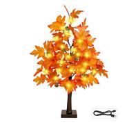 Fall Decor 2FT Lighted Maple Tree - 24 Inch Tabletop Fall Tree with 36 LED Lights, 72 Maple Leaves, 6 Pines, Timer, Battery or USB Operated Artificial Tree Fall Decorations for Home